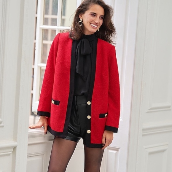 NWOT Express Tipped TWEED Novelty Gold Button
JACKET BLAZER Coat Black Trim - Picture 4 of 7